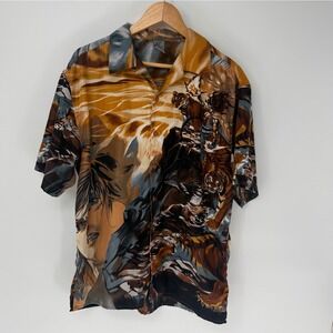 Vintage Claudio Nucci Samurai Tiger Anime AOP Button Up Shirt Size L Pristine